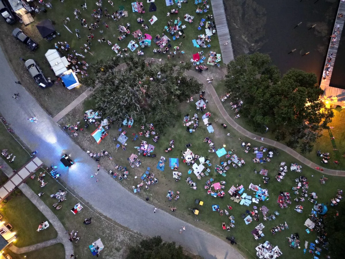 Overhead aerial of a festival crowd