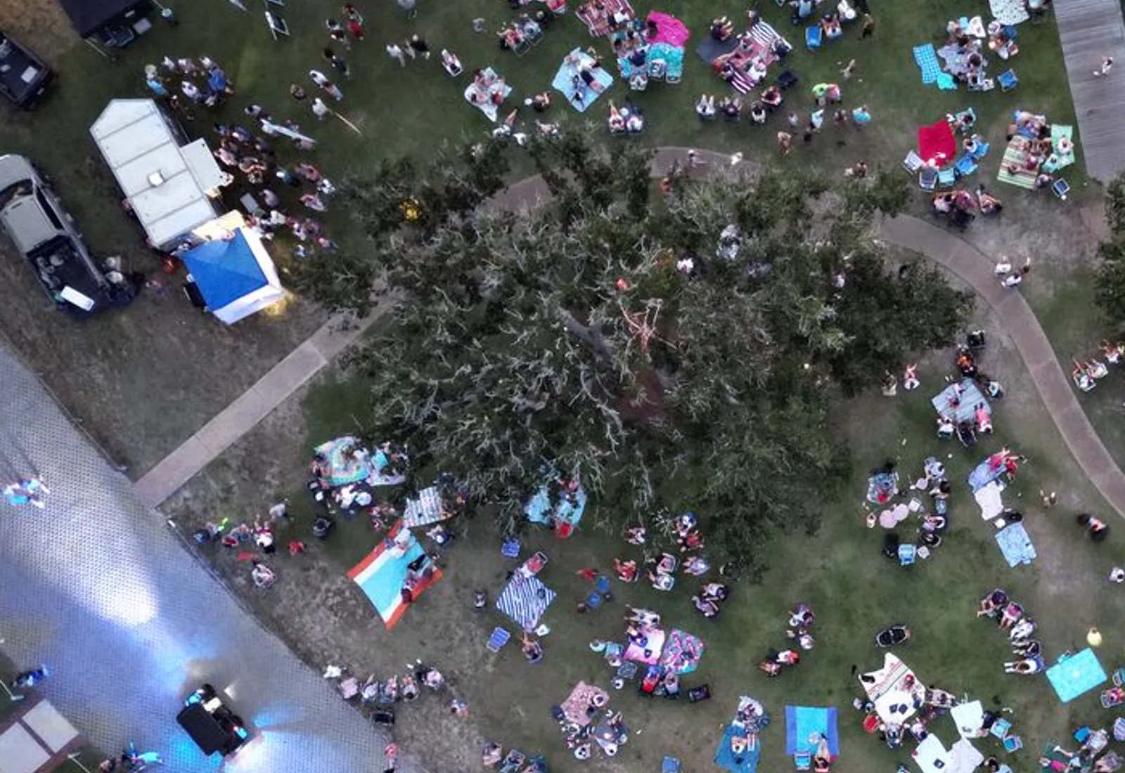 Aerial of a crowd gathering