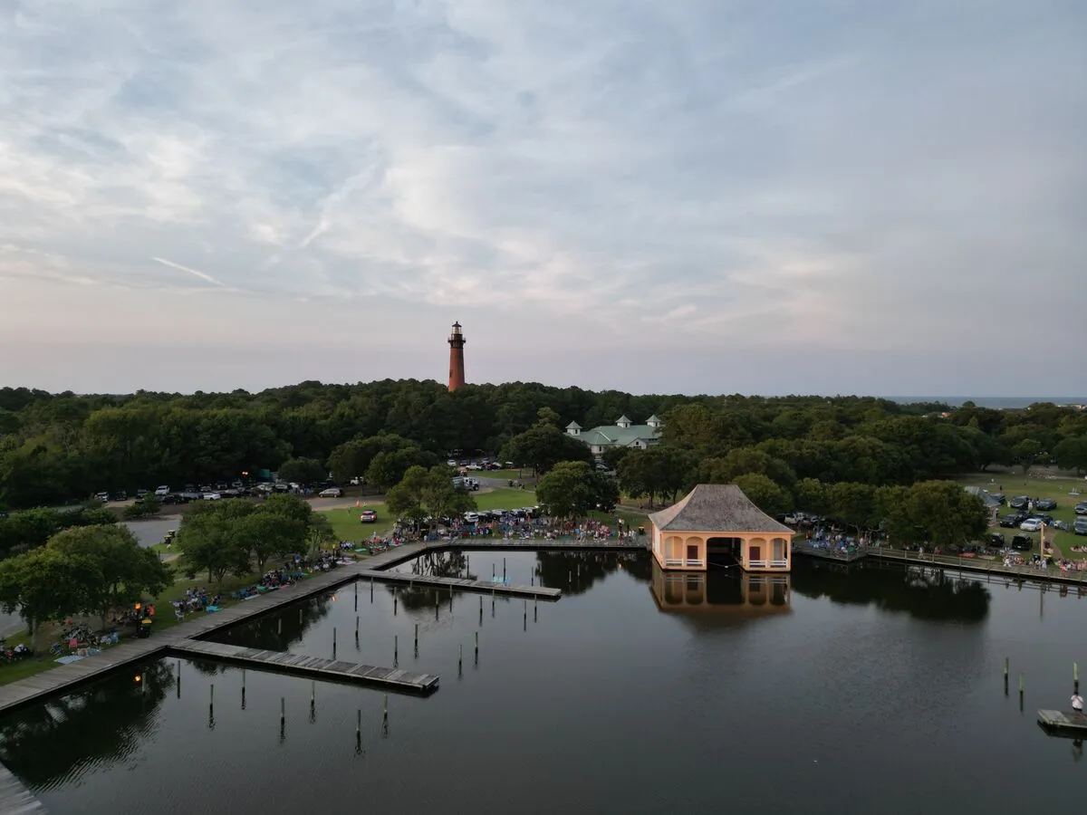 Lighthouse at golden hour from above
