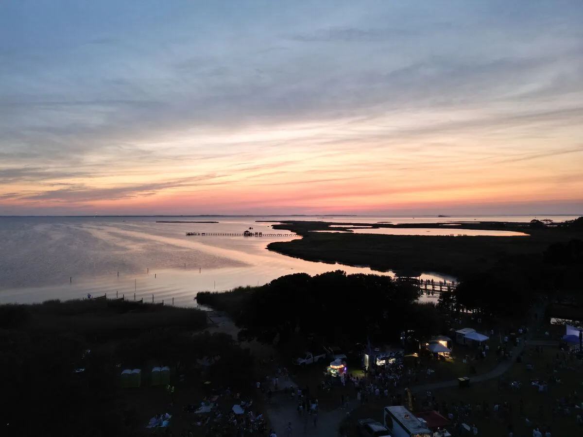 Panoramic sunset over marshland